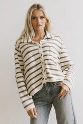 Harper Striped Cardigan in Olive