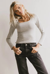 Polly Scoop Neck Top in Heather Grey