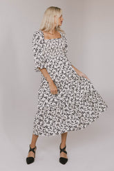 Kiran Floral Midi Dress in Cream