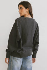 Ellis Waffle Knit Top in Charcoal