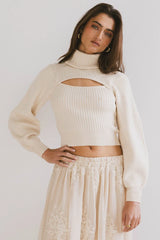 Cut Out Turtleneck Sweater in Cream