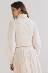 Cut Out Turtleneck Sweater in Cream