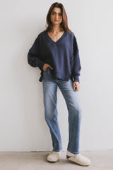 Ellis Waffle Knit Top in Navy