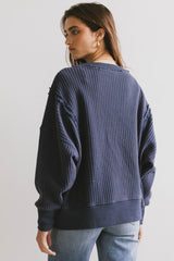 Ellis Waffle Knit Top in Navy