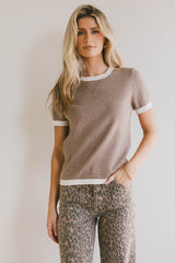 Maddie Ringer Sweater Top in Taupe