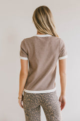 Maddie Ringer Sweater Top in Taupe