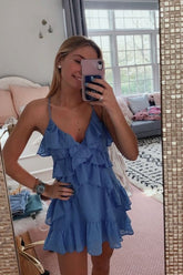 Blue Frill Mini Dress
