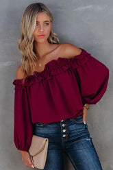 Wine Red Off Shoulder Long Sleeves Blouse
