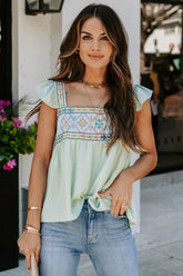 Granite Embroidered Babydoll Top - Mint