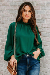 Zea Ruffle Mock Neck Blouse - Hunter Green