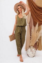 Maye Cotton Pocketed Drawstring Jumpsuit - Olive
