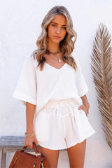 Sumner Cotton Relaxed V-Neck Top - White