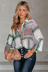 Kollin Mix Print Button Down Blouse