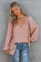 Harrow Satin Split Neck Blouse - Blush