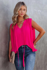 All That Matters Pleated Sleeveless Blouse - Hot Pink