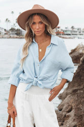 Chadley Cotton Button Down Top - Blue