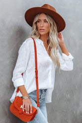 Farzana Textured Button Down Blouse - White