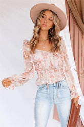 Start Living Floral Smocked Ruffle Crop Blouse