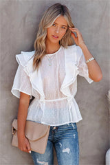 Slide Away Sheer Swiss Dot Peplum Blouse