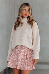 Mabry Floral Ruffle Mini Skort - Tan