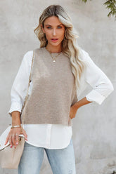 Khaki Ribbed Knit Sleeveless Vest