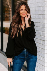 Work Life Balance V-Neck Blouse - Black