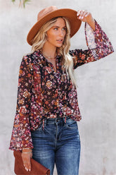 Brookings Floral Shimmer Bell Sleeve Blouse