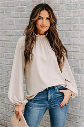 Zea Ruffle Mock Neck Blouse - Ecru