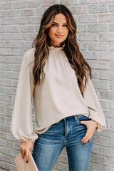 Zea Ruffle Mock Neck Blouse - Ecru