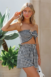 Loran Cotton Pocketed High Rise Gingham Shorts - Black - SALE