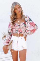 Queenie Floral Smocked Crop Blouse
