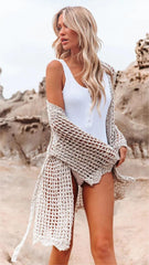 Beige Crochet Knit Cardigan
