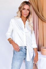 Blue Moon Satin Embossed Button Down Blouse - Ivory