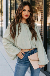 Charvi Billowed Shimmer Blouse - Sage