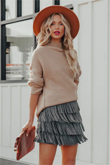 Leja Faux Suede Fringe Mini Skirt