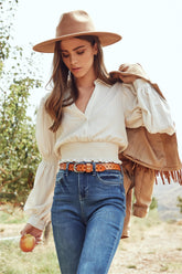 Jace Smocked Button Down Crop Blouse