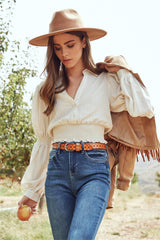 Jace Smocked Button Down Crop Blouse