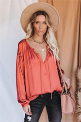Riker Satin Frayed Blouse - Terracotta