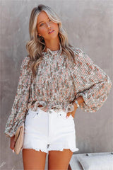 Juny Floral Metallic Plisse Blouse