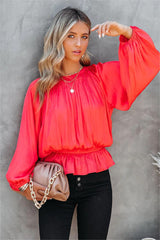 Cappa Satin Peplum Blouse - Coral