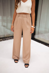 Beige Wide-Leg Casual Pants