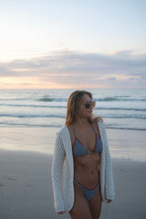 Beige Cable Knit Open Front Cardigan