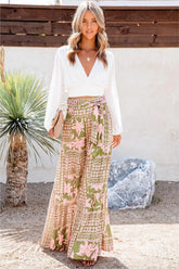 A World To See Floral Tie Front Wide Leg Pants