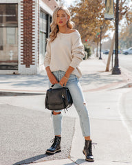 Acacia Cotton Crew Neck Sweater - Pale Beige