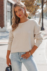 Acacia Cotton Crew Neck Sweater - Pale Beige