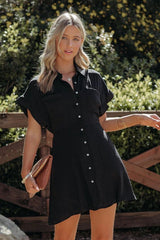 Black Adelyn Button Down Shirt Dress