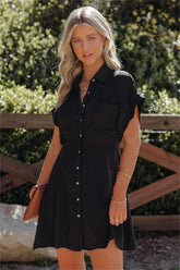 Adelyn Button Down Shirt Dress - Black