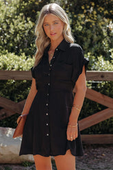 Black Adelyn Button Down Shirt Dress