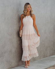 Affection Pleated Tiered Lace Maxi Dress - Blush