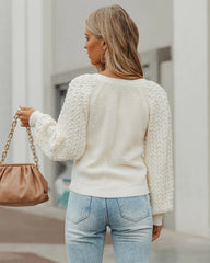 Cream Ribbed Knit Cardigan